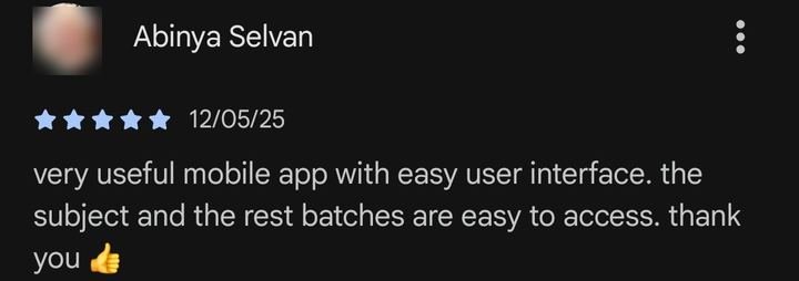 Abinya Selvan's review on Google Play