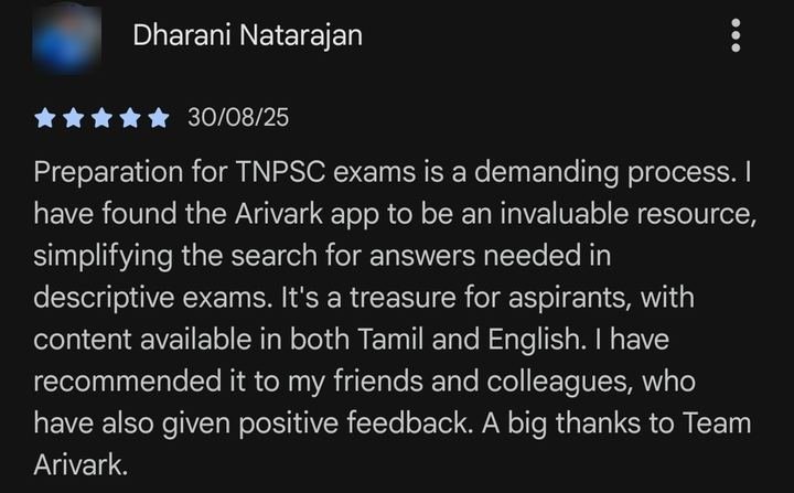 Dharani Natarajan's review on Google Play