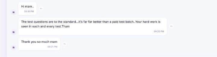 Original message from a student about Core 50 Free Batch