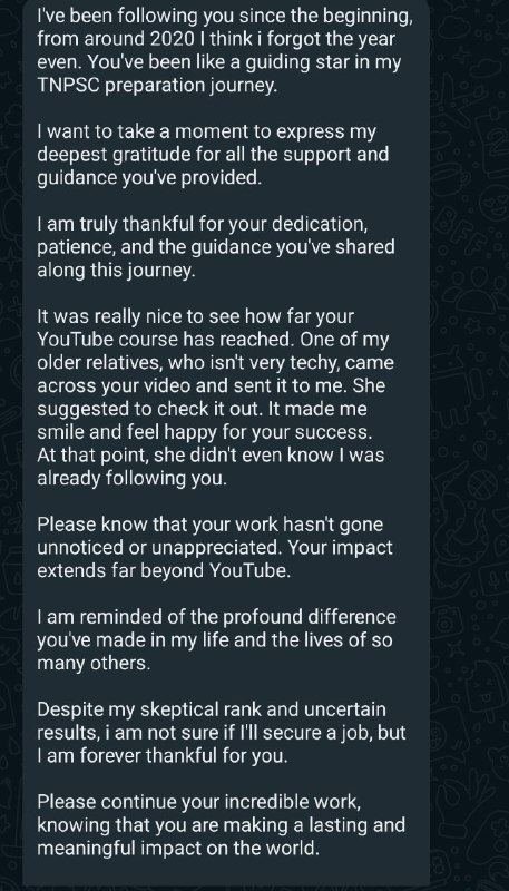 Original message from a student about Perseverance, General English and Group 2 Mains batches