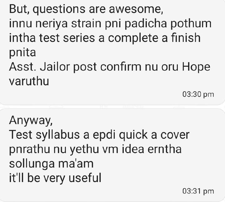 Original message from a student about Assistant Jailor test batch