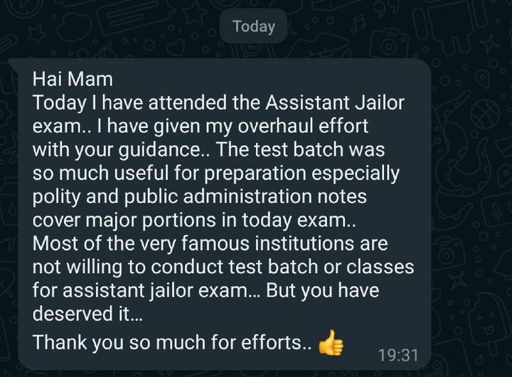 Original message from a student about Assistant Jailor test batch