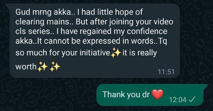 Original message from a student about Mains video classes