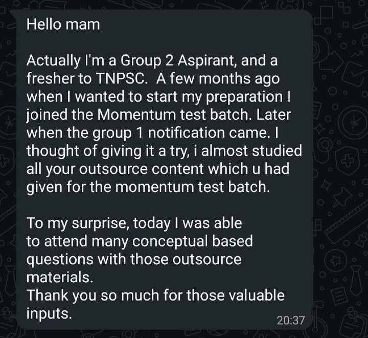 Original message from a student about Momentum Test Series material