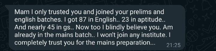 Original message from a student about Prelims and English batches