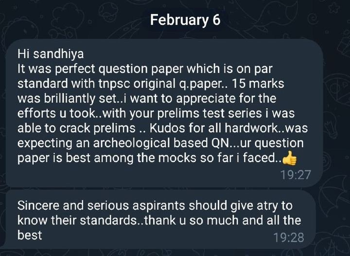 Original message from a student about Prelims test series