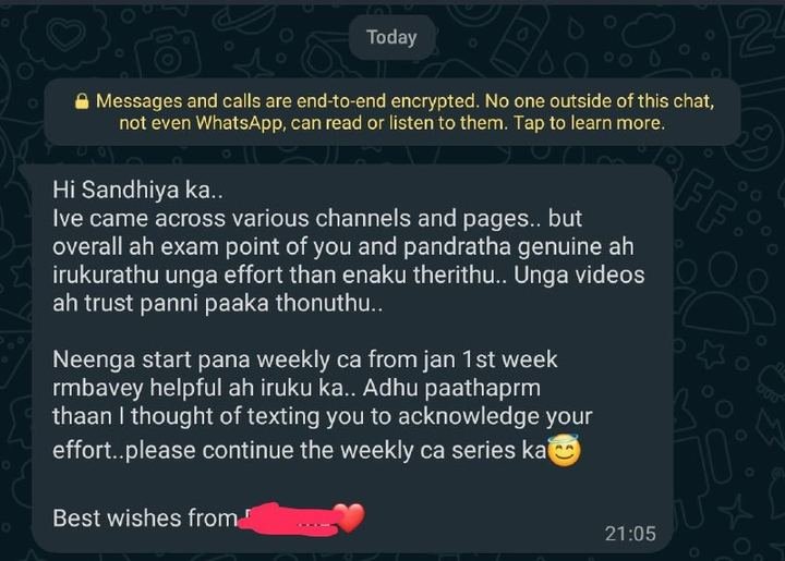 Original message from a student about Weekly current affairs videos