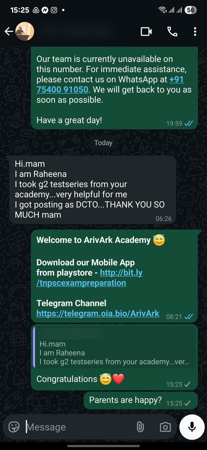 Raheena Rahman: message to ArivArk Academy